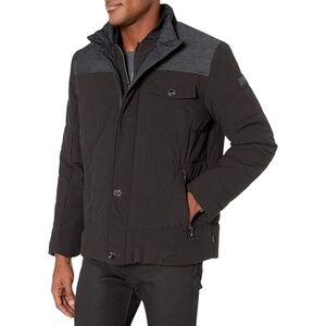Tumi Men’s Black Mixed Media Quilted Jacket Travel Tech Commuter Coat, Small
